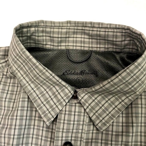 Eddie Bauer Short Sleeve Cotton Check Shirt, Box Shirt, Men's XL cotton gray type Vintage Second Hand